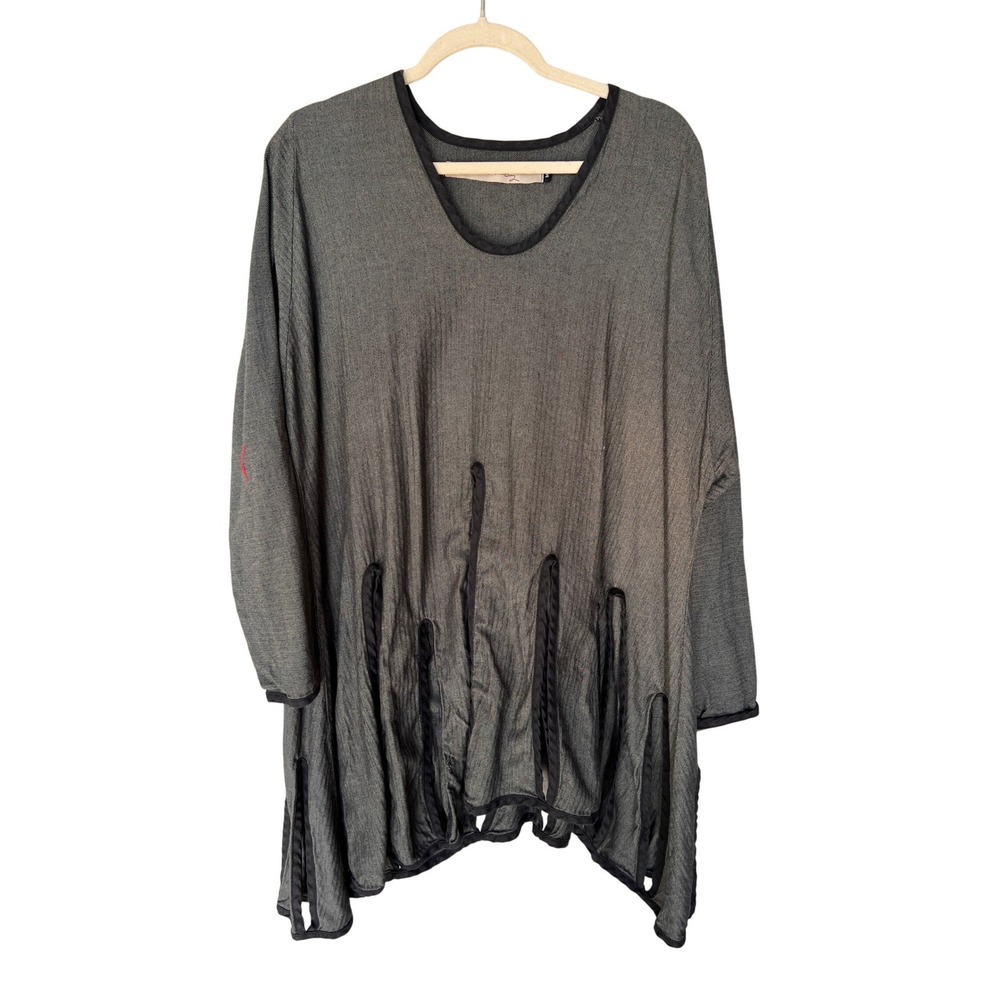 Cynthia Ashby Asymmetrical Tunic Top Gray Open Herringbone Cotton Beach Cruise M